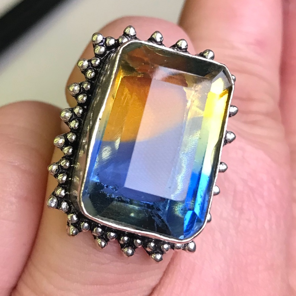 Huge bi-colored Tourmaline 925 Ring Sz8